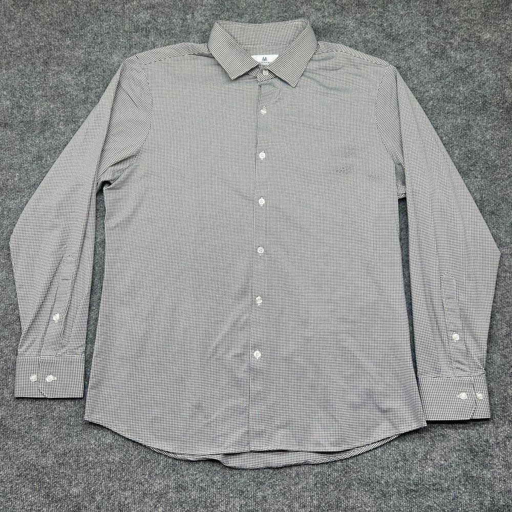 Mizzen + Main Dress‎ Shirt XL Black White Trim Stretch Performance Business Men